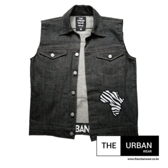 Sleeveless Demin Jacket - Black - Africa Print