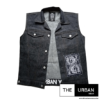 Sleeveless Demin Jacket - Navy Blue - Queen Card Print