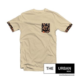 Ank032 - Ankara Pocket Contrast Tshirt - Beige