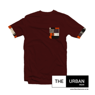 Ank040 - Ankara Pocket Contrast Tshirt - Maroon
