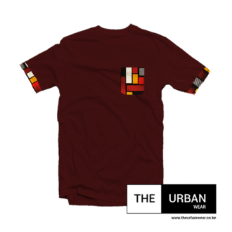 Ank041 - Ankara Pocket Contrast Tshirt - Maroon