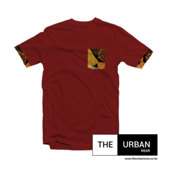 Ank042 - Ankara Pocket Contrast Tshirt - Maroon