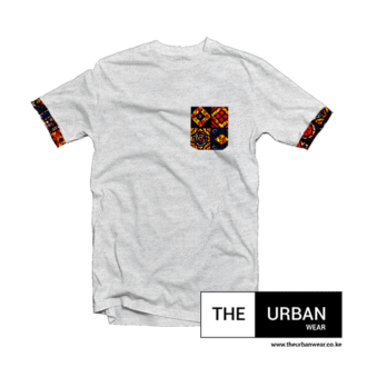Ank046 - Ankara Pocket Contrast Tshirt - Grey