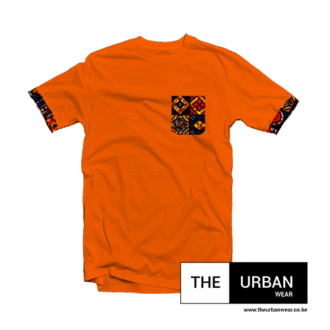 Ank046 - Ankara Pocket Contrast Tshirt - Orange