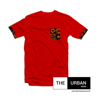 Ank046 - Ankara Pocket Contrast Tshirt - Red